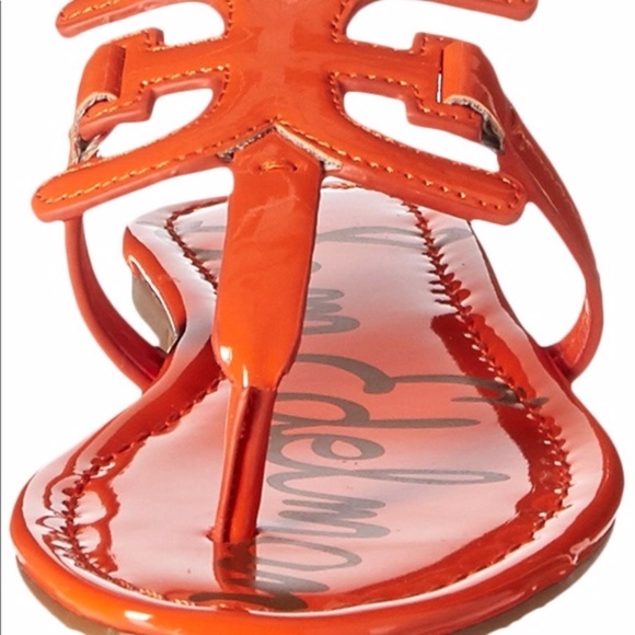 Sam Edelman Carter Flat Sandal, Tangelo Patent 6W - Picture 3 of 9
